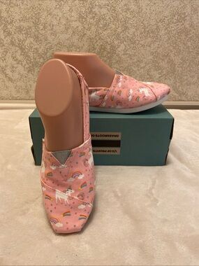 Toms Pink Unicorn & Rainbow Canvas Slip-Ons